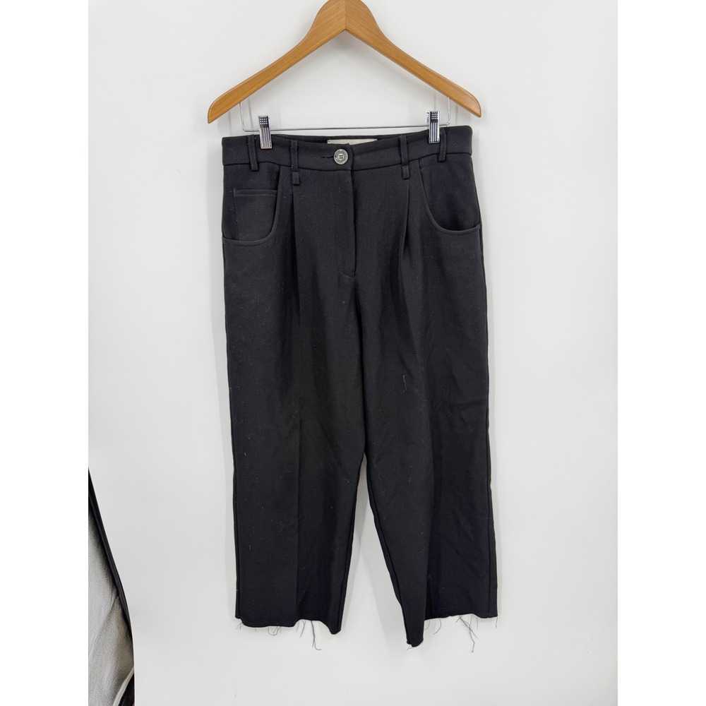 Song For The Mute 21.2 Trousers Women 42 Black Pleated Raw Hem Wool